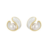 Prabangūs auskarai su balta opalu ir perlų auksu