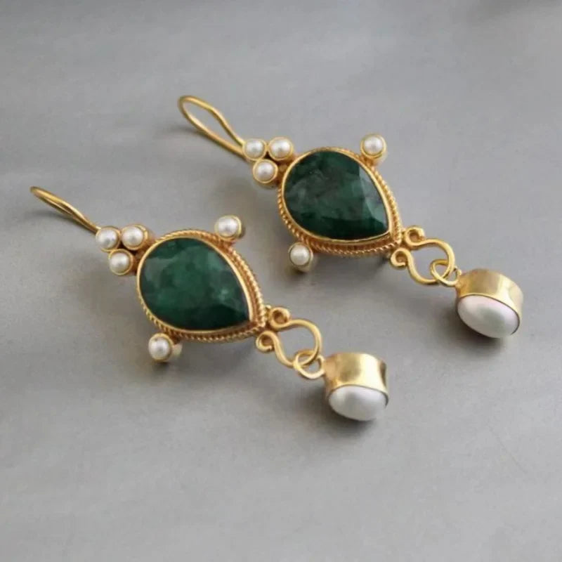 Vintage auskarai su rubinu ir perla